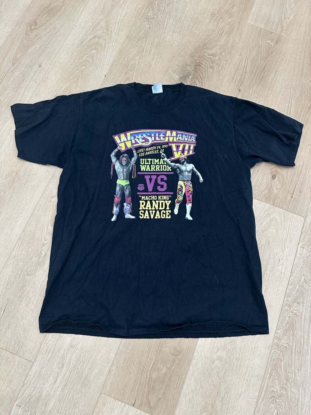 Port & Company WrestleMania VII T-Shirt Size XL Ultimate Warrior vs Randy Savage